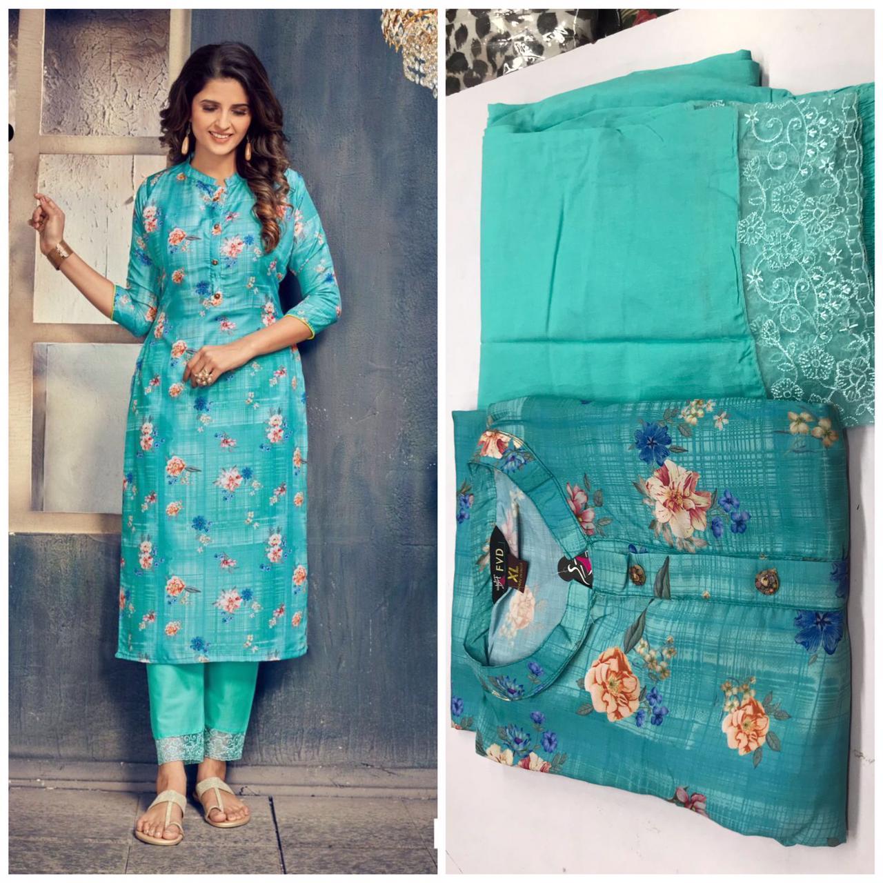 Sky Blue And White Pure Cotton Jaipuri Printed Kurti – Rajnandini Fashion